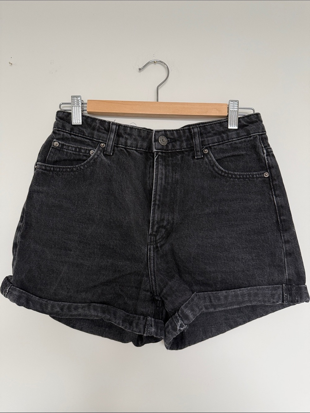 Bershka Dark Gray Rolled-Hem Denim Shorts